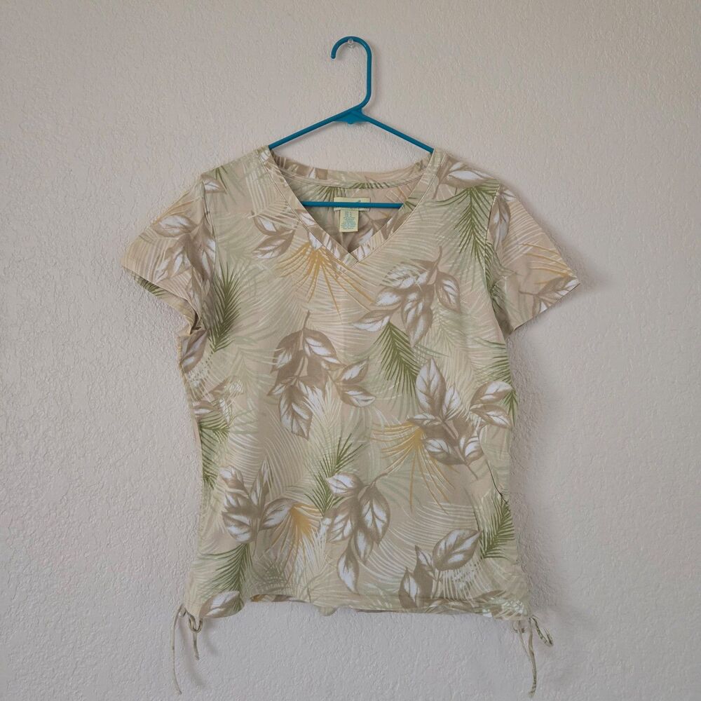 Caribbean Joe Short Sleeve Shirt with Leaves Size Large